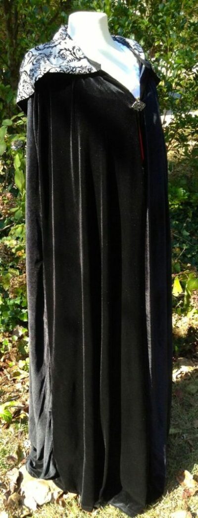 Full Length Velvet Cape with Silver Taffeta hood liner