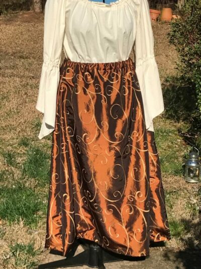 Brown Taffeta Skirt with Gold Swirls, Medium