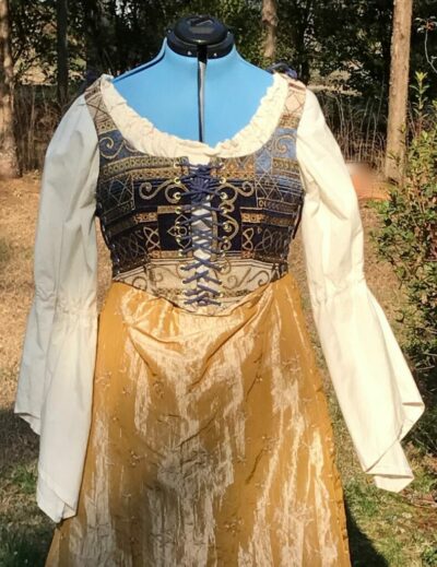 Blue Patchwork Bodice & Black Twill 3 piece bodice-custom order