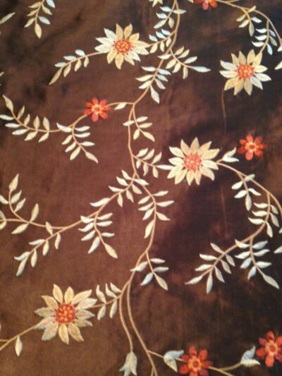 Brown taffeta fabric with floral design for skirt or bodice