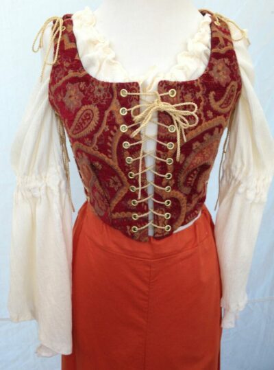 Red & Orange Paisley 3 Piece Bodice with a Black Fabric on the Reverse Small
