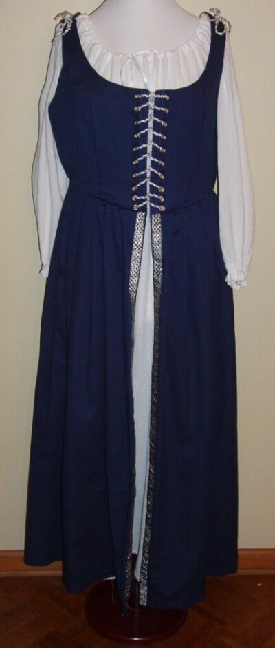 Midnight Navy Blue Cotton Overdress with Celtic Trim