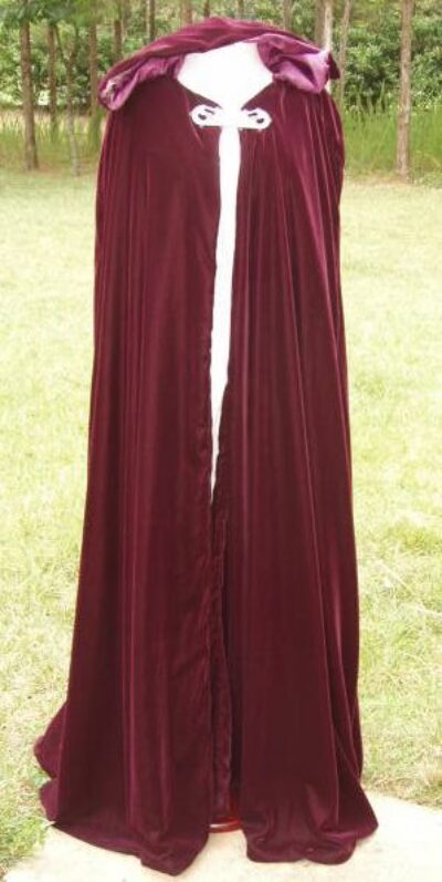 Full Length Burgundy Velvet Cape with Pewter Clasp