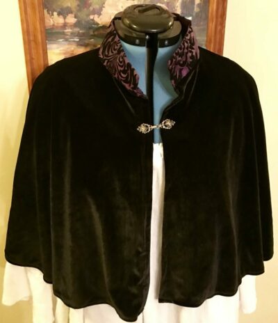 Black Velvet Capelet with Taffeta Collar in purple