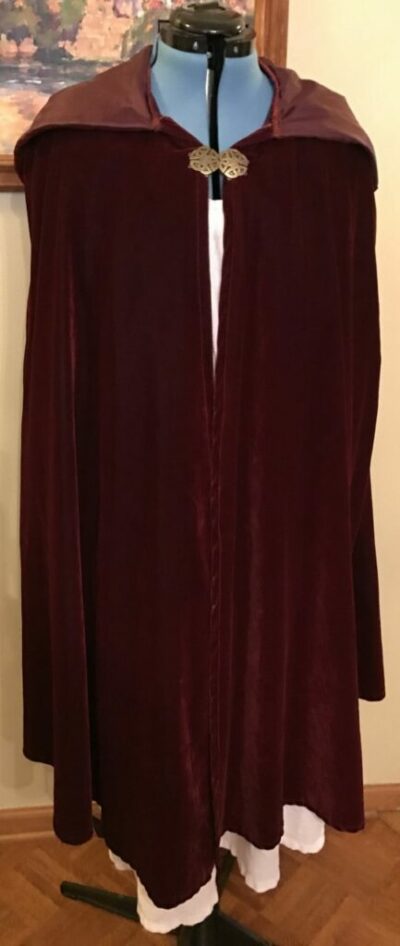 Burgundy Velvet Cape with Celtic Clasp, 3/4 Length