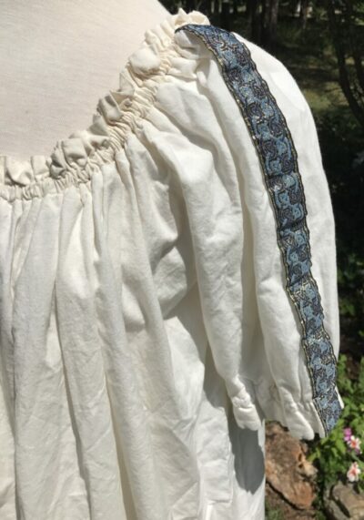 Long Cream Muslin Chemise with Double Knot Celtic Trim