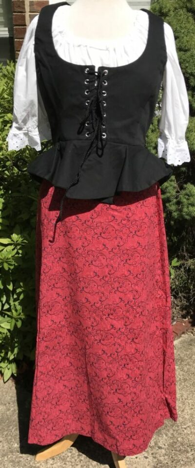 Red Scroll Cotton Skirt Med to Large