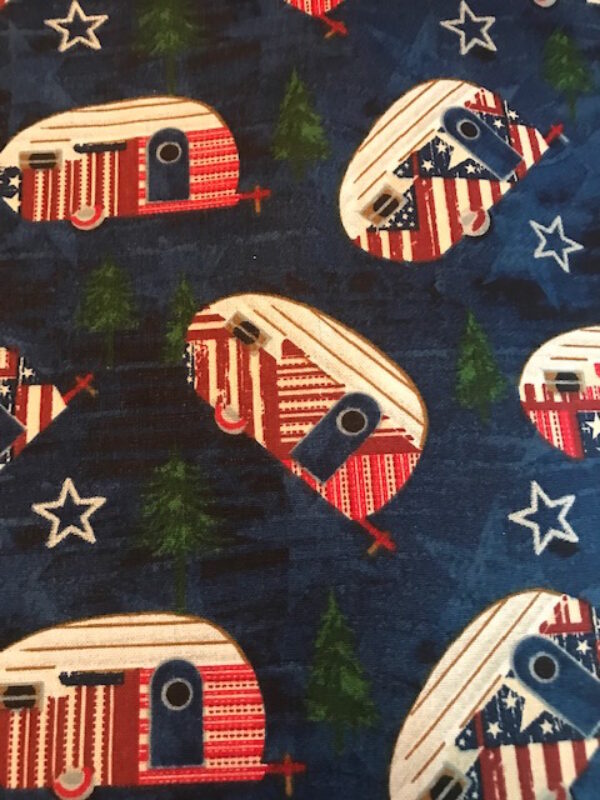 campers on blue fabric