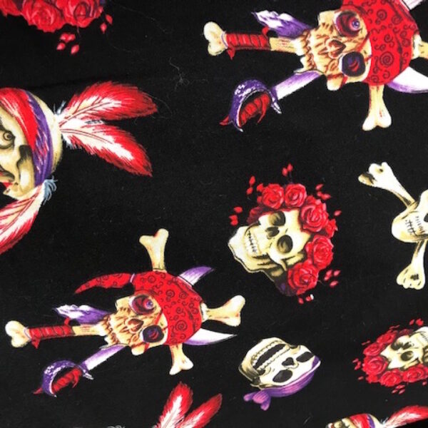 pirate skulls on black fabric